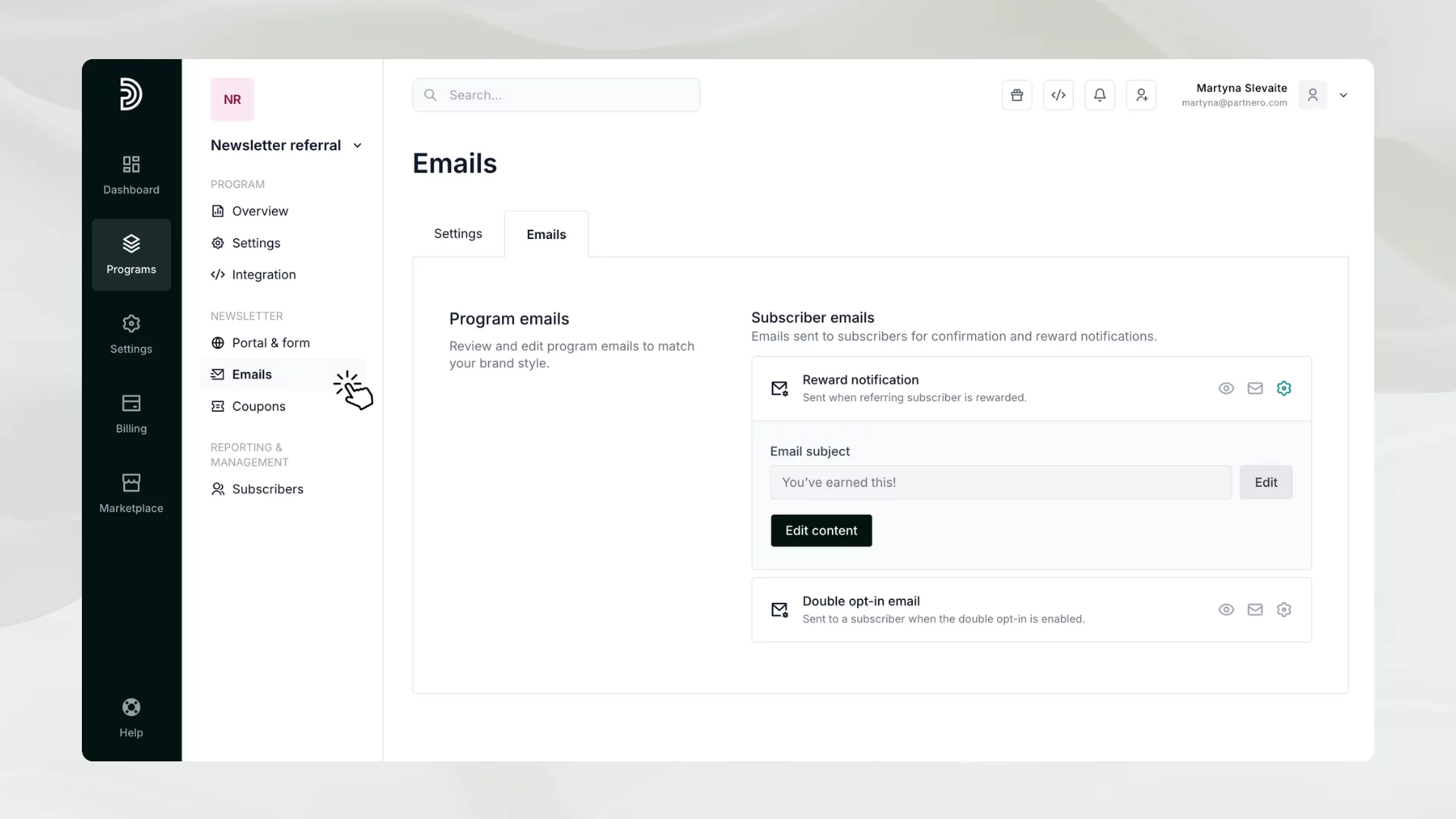 Reviewing program emails